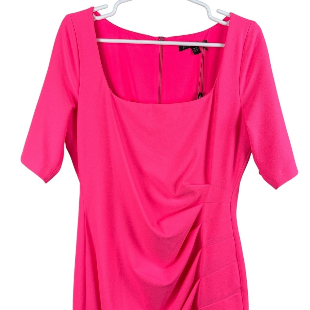 Black Halo Women's Dress 14 Pink Square Neck Short Sleeve Pleated Sheath - Picture 2 of 11